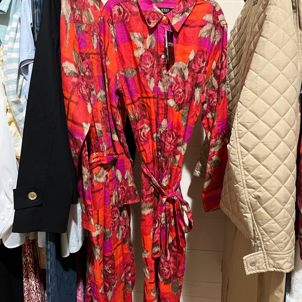 Ralph Lauren Rose-Print Pink Button-Front Shirt Dress - Picture 2 of 3